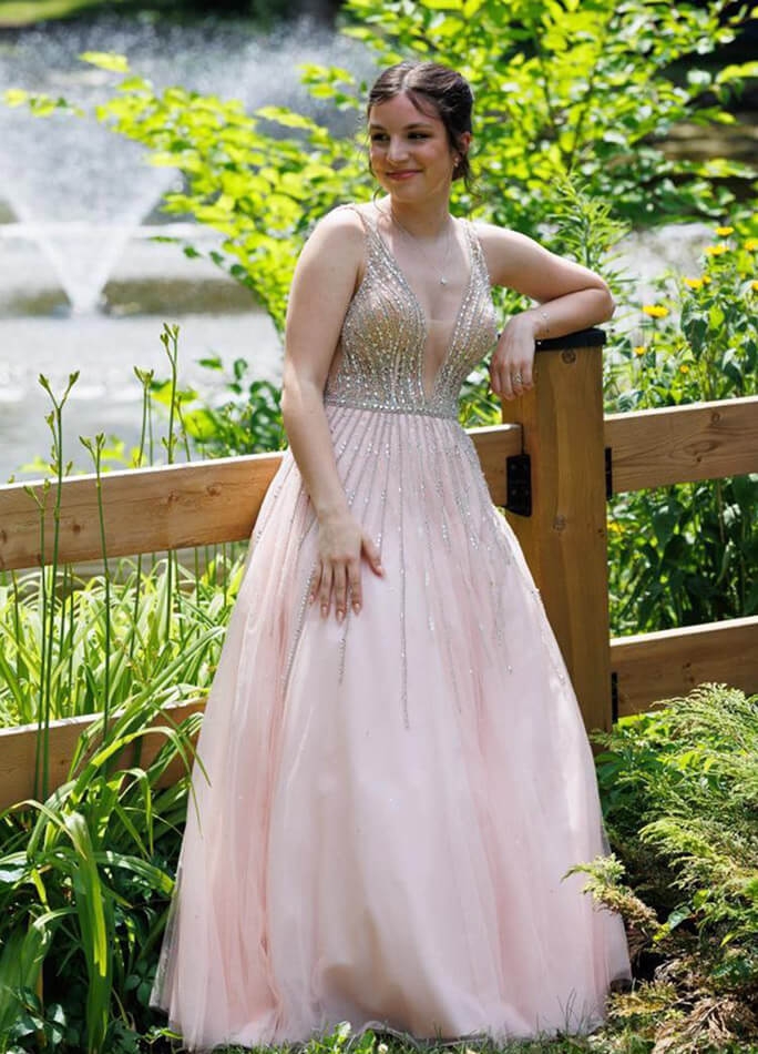 Model wearing a pink gown